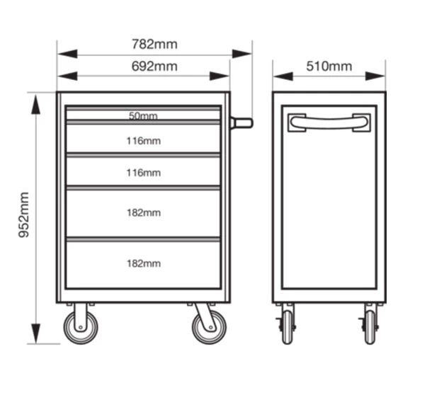 Bahco 1472K5 E72 5 Drawer 26" Mobile Roller Cabinet Orange 7 Bahco 1472K5 E72 5 Drawer 26" Mobile Roller Cabinet Orange - Image 5