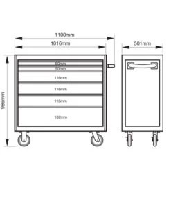 Bahco 1475KXL6RED C75 40″ 6 Drawer Mobile Roller Cabinet Red -Stahlwille Store 1475kxl6 dims
