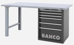 Bahco 1495KH6BKWB15TS Heavy Duty Low Height Steel Top Workbench With 6 Drawer Black Cabinet 1500mm Long