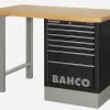 Bahco 1495KH8BKWB18TW Heavy Duty Low Height Wooden Top Workbench With 8 Drawer Black Cabinet 1800mm Long -Stahlwille Store 1495KHWB18TW black