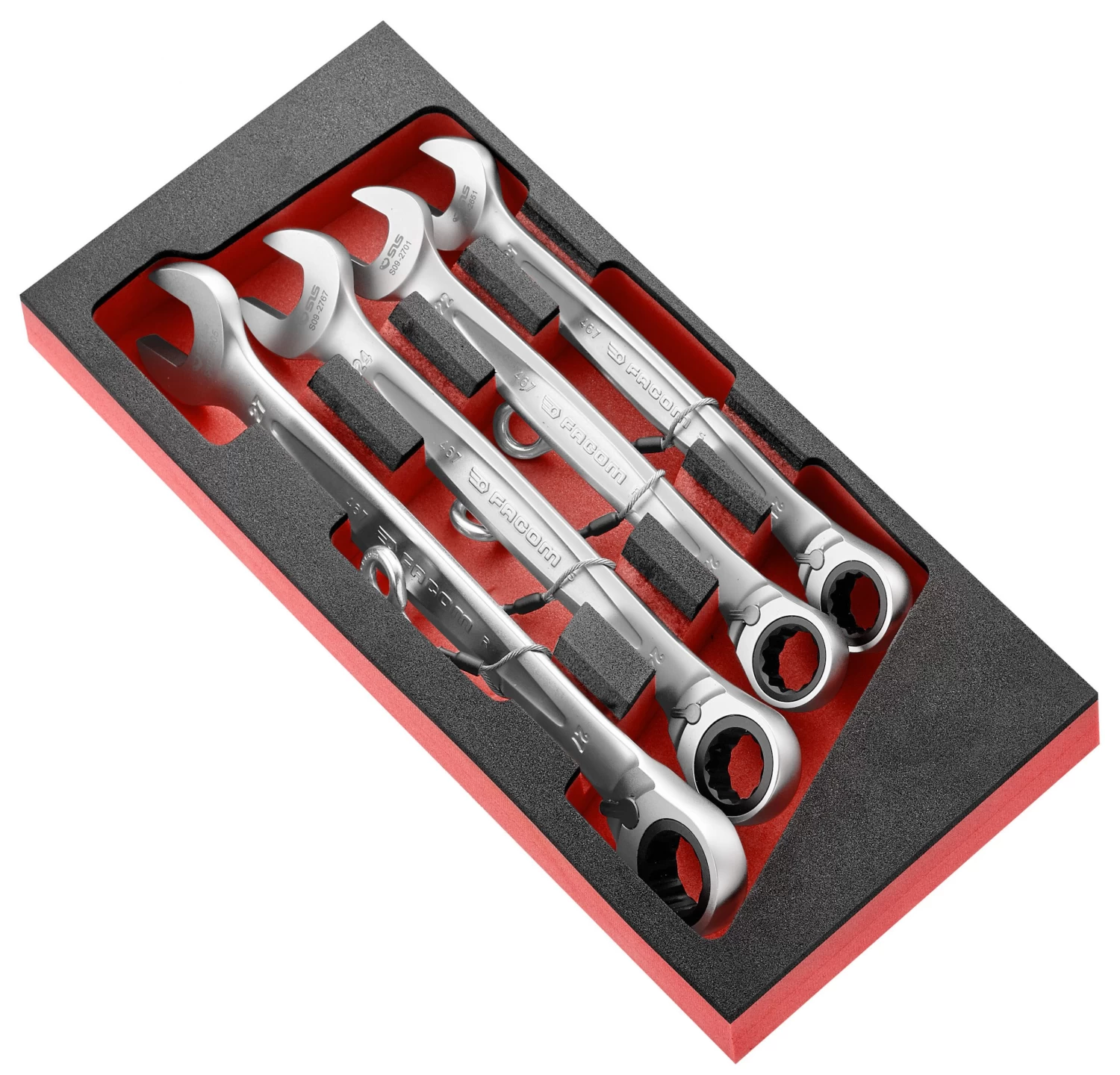 Facom MODM.467J4SLS 4 Piece Tethered Metric Ratchet Combination Spanner Set Supplied In Foam Module Tray 21-27mm 3 Facom MODM.467J4SLS 4 Piece Tethered Metric Ratchet Combination Spanner Set Supplied In Foam Module Tray 21-27mm