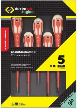 CK T49283PD Dextro VDE Slim GLO 5 Piece VDE Insulated Screwdriver Set Slotted/Pozi 6 CK T49283PD Dextro VDE Slim GLO 5 Piece VDE Insulated Screwdriver Set Slotted/Pozi -Stahlwille Store T49283PD 1